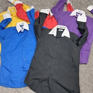 Lot of 5 Berlioni Italy Mens Contrast Collar French Cuff Dress Shirts Small S